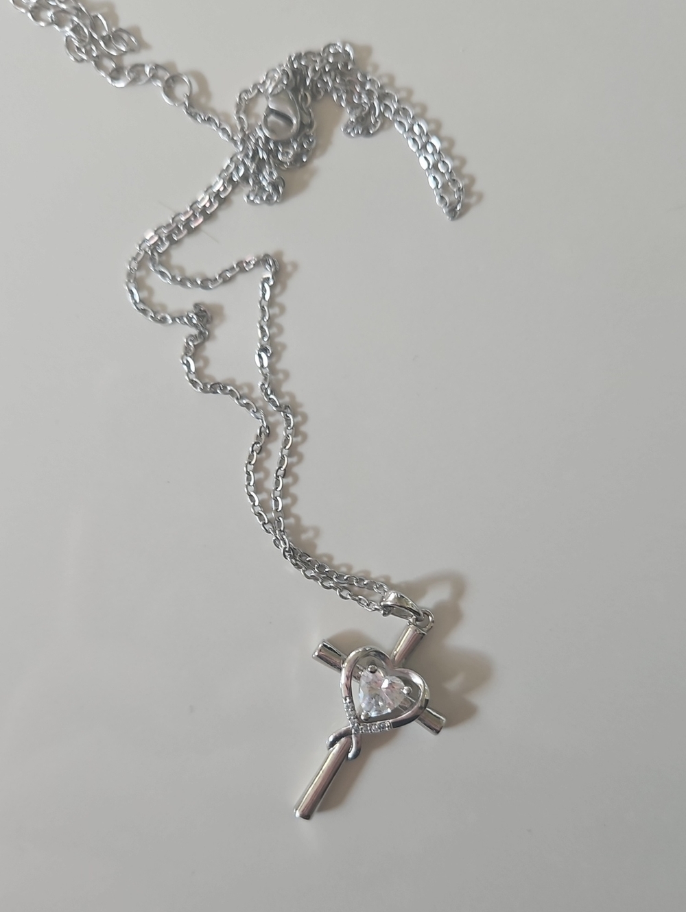 Silver Heart Cross Pendant Necklace - Elegant Women’s Jewelry